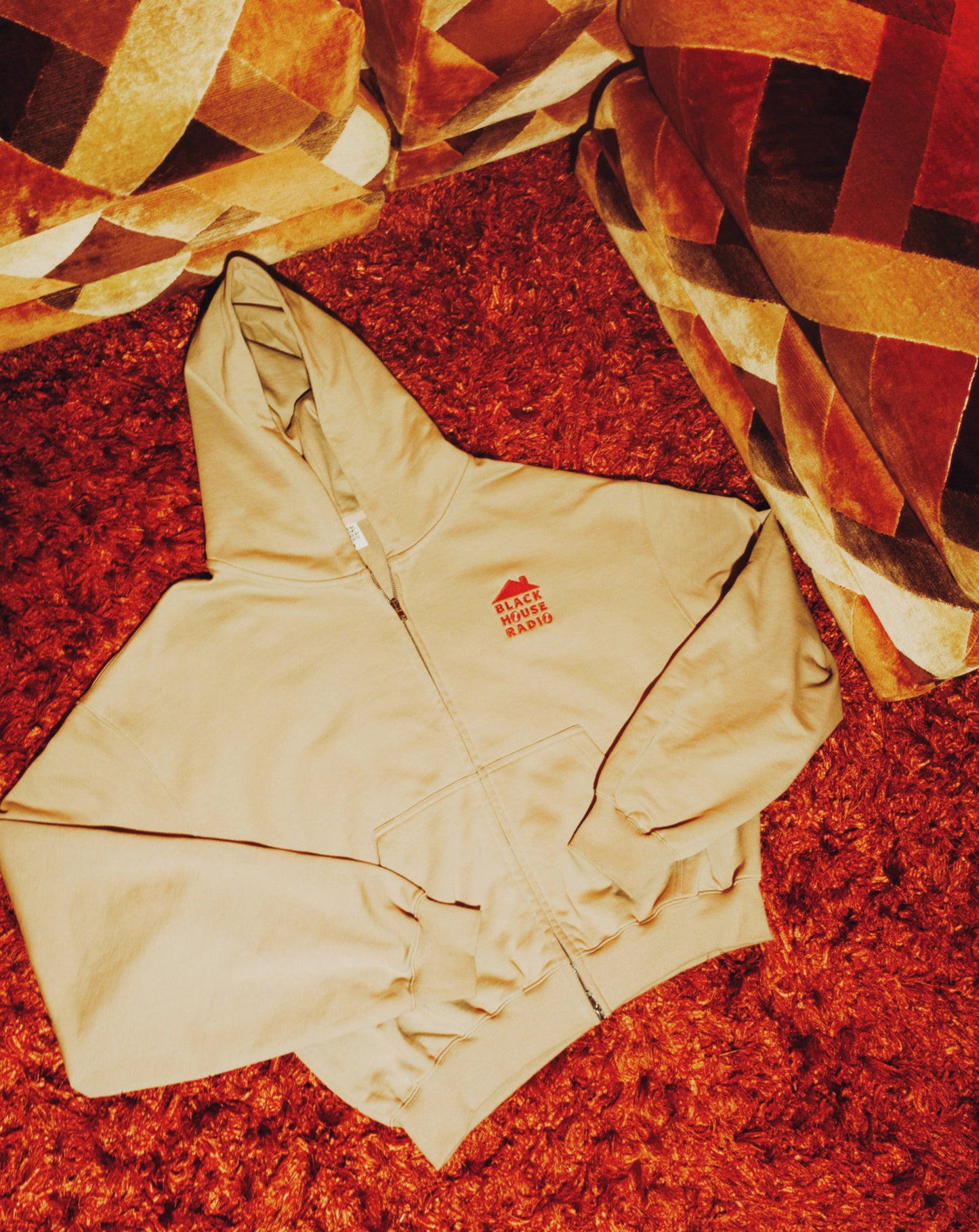 Embroidered Zip-Up Hoodie (Hazelnut & Black)